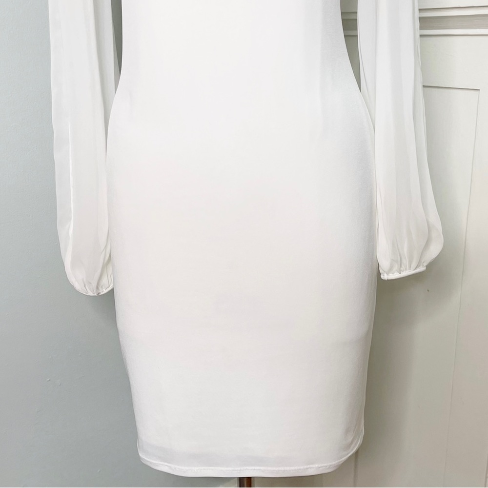 Ivanka Trump White Sheath Dress with Sheer Long Sleeves 4 Small - Picture 5 of 12
